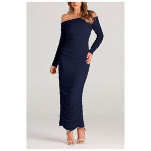 ✨Prettygarden Women's Off The Shoulder Maxi Dress NWOT Large Navy
